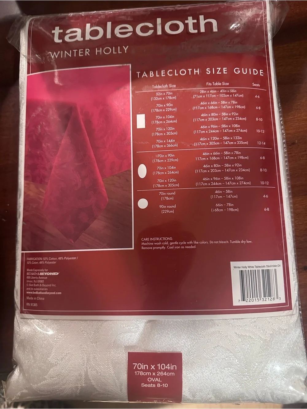 Winter Holly Wide Width White Tablecloth